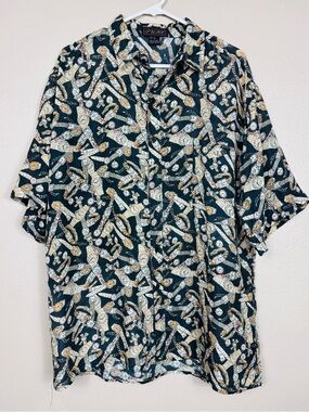 Vintage 90s Silk Watch Print Novelty Party Shirt Mens Large Indie Night Out